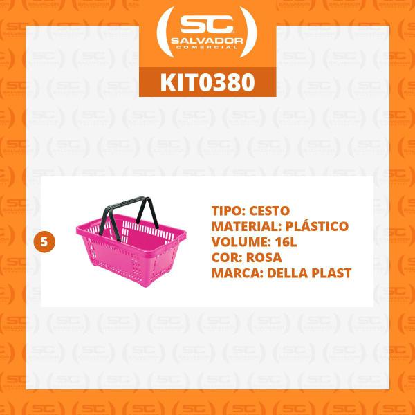 Imagem de Kit - 5 Cestos Compras Plástica D100 Cód. 3400 Rosa Supermercado - Della Plast