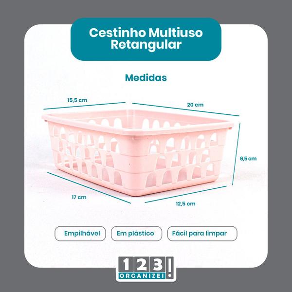 Imagem de Kit 5 Cestos Organizador Médio 20x15,5x6,5Cm+10Cabides Rosa