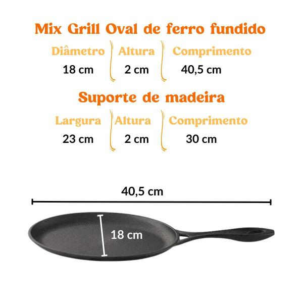 Imagem de kit 5 Chapas Frigideira Mix Grill Oval Ferro Fundido com Tábua de Madeira