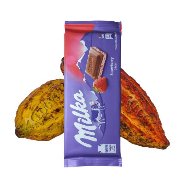 Kit 5 Chocolate com sabor morango Milka Importado 100g Imagem de Kit 5 Chocolate com sabor morango Milka Importado 100g