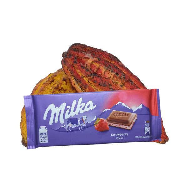 Kit 5 Chocolate com sabor morango Milka Importado 100g Imagem de Kit 5 Chocolate com sabor morango Milka Importado 100g