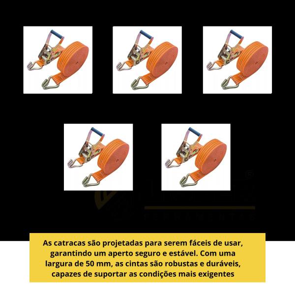 Kit 5 Cinta Com 5 Catraca 5x9 Mts 3 Toneladas - Lisfer Imagem de Kit 5 Cinta Com 5 Catraca 5x9 Mts 3 Toneladas - Lisfer