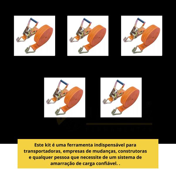 Kit 5 Cinta Com 5 Catraca 5x9 Mts 3 Toneladas - Lisfer Imagem de Kit 5 Cinta Com 5 Catraca 5x9 Mts 3 Toneladas - Lisfer