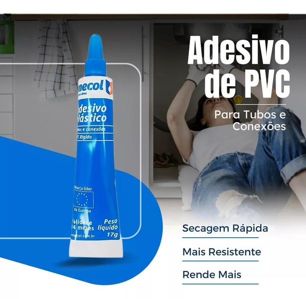 Imagem de Kit 5 Cola Cano Adesivo PVC Rígido Unecol 17g Tubos e Conexões Secagem Rápida