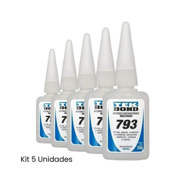 Imagem de Kit 5 Colas Instantanea TekBond 793 SuperBonde 20g Multiuso