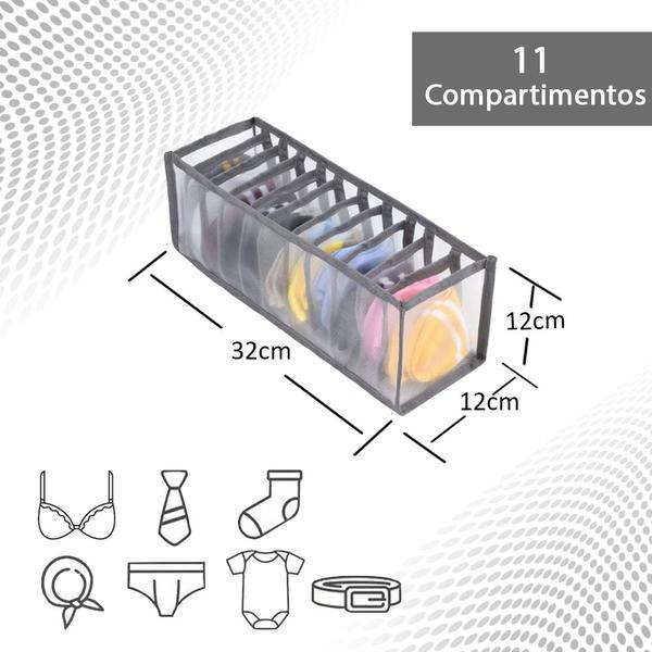 Imagem de Kit 5 Colméia Organizadora Premium Gavetas Armário 11 Nichos 12x12x32 cm em Nylon Costura Reforçada