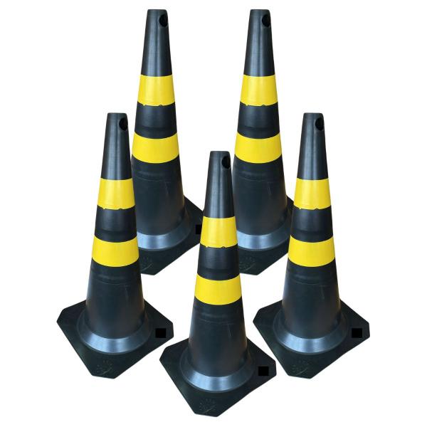 Imagem de Kit 5 Cone de Sinalização 75cm para Trânsito Estacionamento EPI Segurança Preto e Amarelo