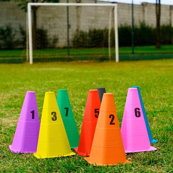 Imagem de Kit 5 Cones + 5 chapéus chinês Treino Velocidade Agilidade Futebol coloridos para Ensinar Cores