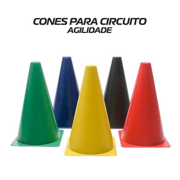 Imagem de Kit 5 Cones Amarelo Circuito Liso Treino Agilidade Funcional