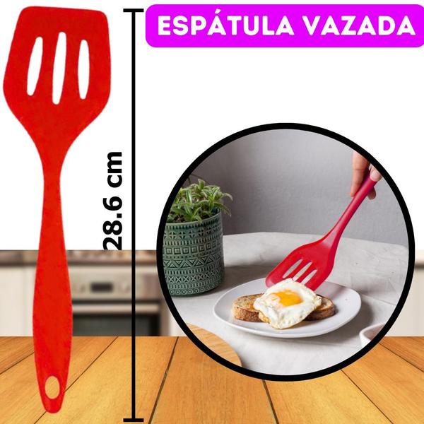 Imagem de Kit 5 Conjunto de Silicone Utensílios De Silicone-  1 Escumadeira/ 1 Espátula/ 1 Colhe/r 1 Concha/ 1 Espátula Vazada Cozinha