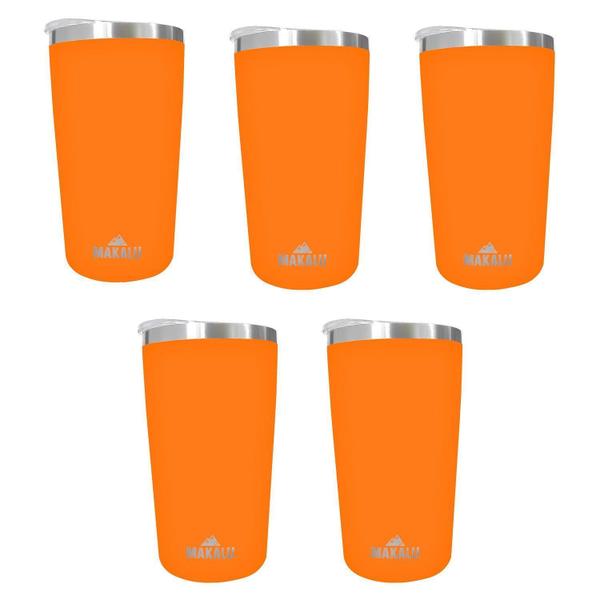 Imagem de Kit 5 Copos Térmicos Aço Inox 420ML Laranja p/ Água Cerveja Café - Quente e Frio Unica