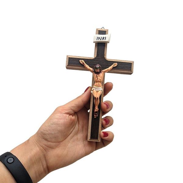 Imagem de Kit 5 Cruz Crucifixo de Madeira 17cm Atacado Revenda