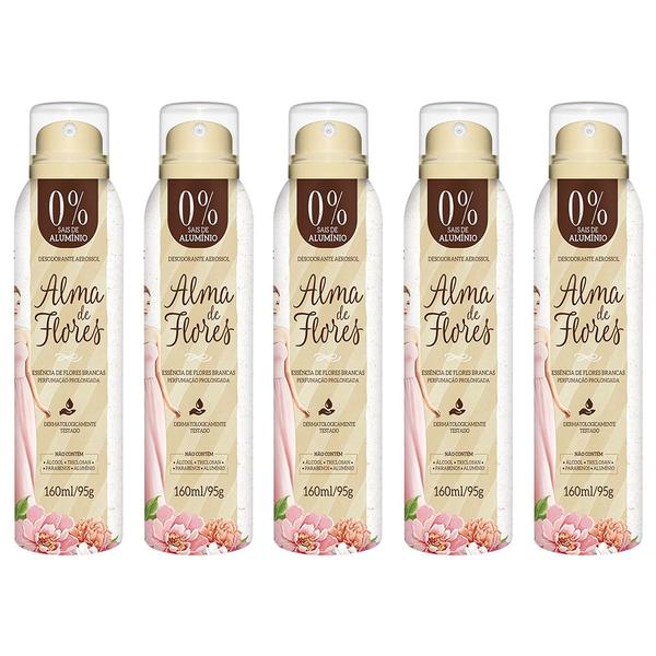 Kit 5 Desodorante Alma de Flores Aerossol Feminino Mulher Fragrâncias Perfumação Prolongada 160ml Imagem de Kit 5 Desodorante Alma de Flores Aerossol Feminino Mulher Fragrâncias Perfumação Prolongada 160ml