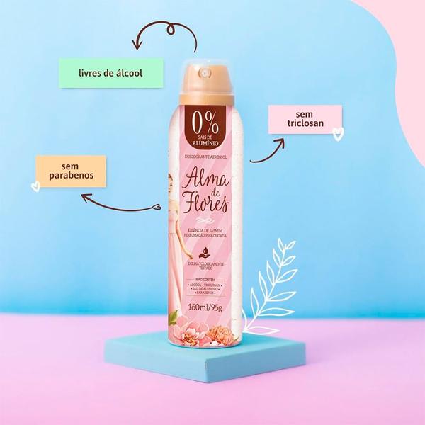Kit 5 Desodorante Alma de Flores Aerossol Feminino Mulher Fragrâncias Perfumação Prolongada 160ml Imagem de Kit 5 Desodorante Alma de Flores Aerossol Feminino Mulher Fragrâncias Perfumação Prolongada 160ml