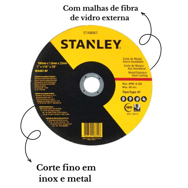 Imagem de Kit 5 Disco Corte Aço Inox Fino 7 Polegadas Stanley Ferro Metal Abrasivo Para Esmerilhadeira STA8067