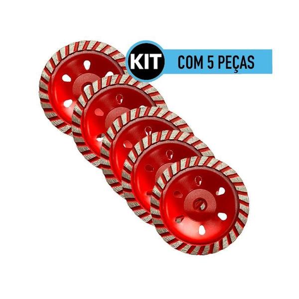 Imagem de Kit 5 Disco Desbaste Diamantado Turbo Concreto Rebolo 100Mm