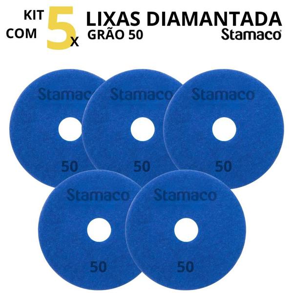 Imagem de Kit 5 Disco Lixa Diamantada Úmida Porcelanato Pedra Granito Mármore Acabamento Polimento Lixamento Brilho Dágua Flexível Polir Grão 50 à 1500 Stamaco