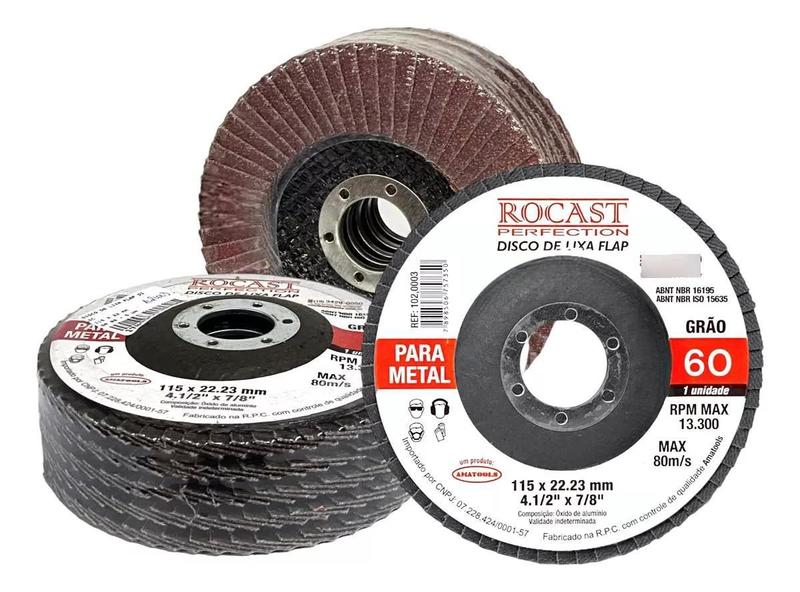 Kit 5 Disco Lixa Flap 7X7/8 Gr 60 Rebarbação Remoção Solda - Rocast Imagem de Kit 5 Disco Lixa Flap 7X7/8 Gr 60 Rebarbação Remoção Solda