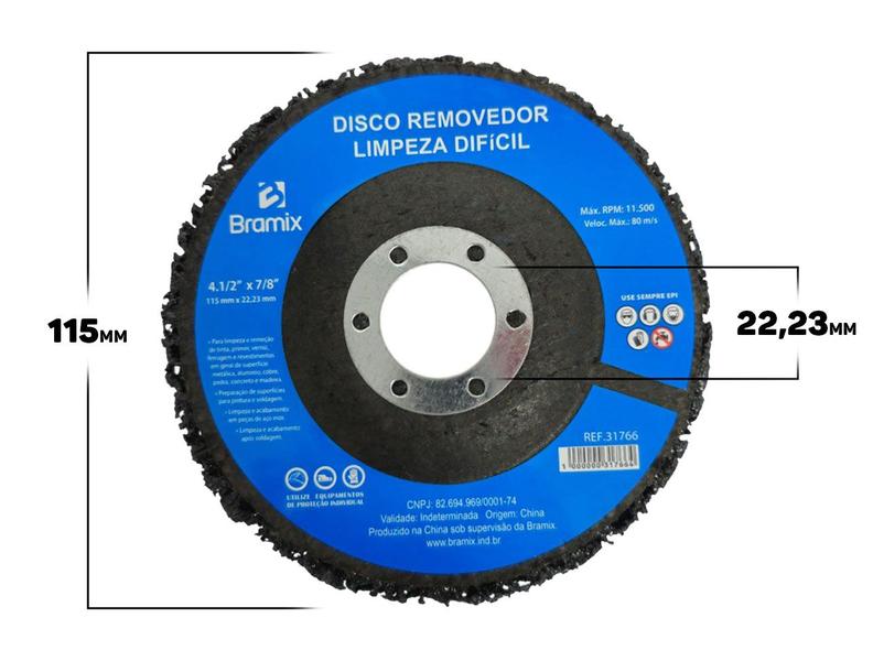 Imagem de Kit 5 Discos Abrasivos Removedor Limpeza Difícil Tinta Fundo Inox Alumínio 115mm Bramix