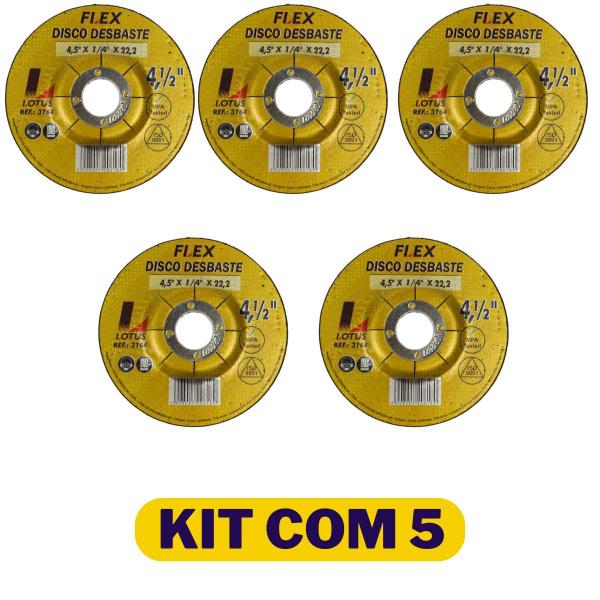 Imagem de Kit 5 Discos Desbaste 4.1/2 115mm Ferro Metal Lotus Flex alto rendimento