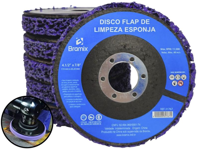 Imagem de Kit 5 Discos Desbaste Limpeza Removedor Polidor Tinta Fundo Ferrugem Verniz Para Madeira Concreto 115mm