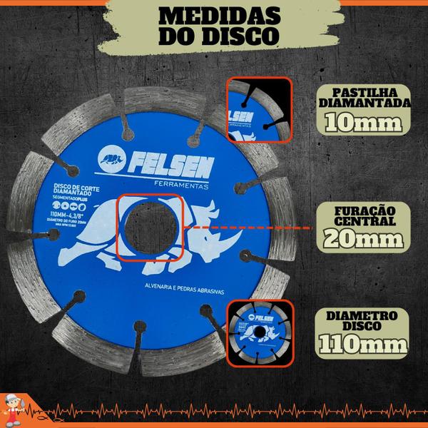 Imagem de Kit 5 Discos diamantado para cortes em Concreto alvenarias pedras abrasivas e contrapisos - FELSEN