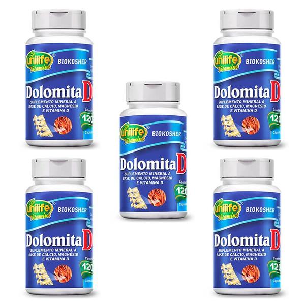 Imagem de KIT 5 DOLOMITA D Magnésio Cálcio Vit D 120 Cáps 950mg UNILIFE