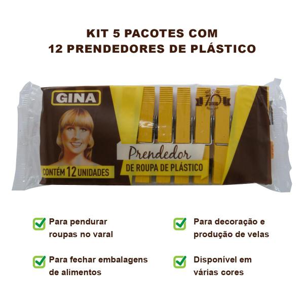 Imagem de Kit 5 Dúzias Pregador de Plastico Gina roupas tecidos varal lençol decoração artesanato 60 un