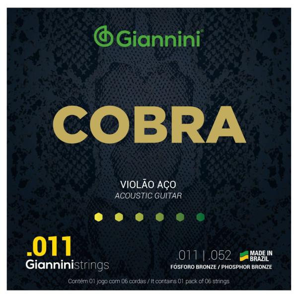 Imagem de Kit 5 Encordoamento Violão Giannini Aço Cobra GEEFLKF Fósforo Bronze 0.011"