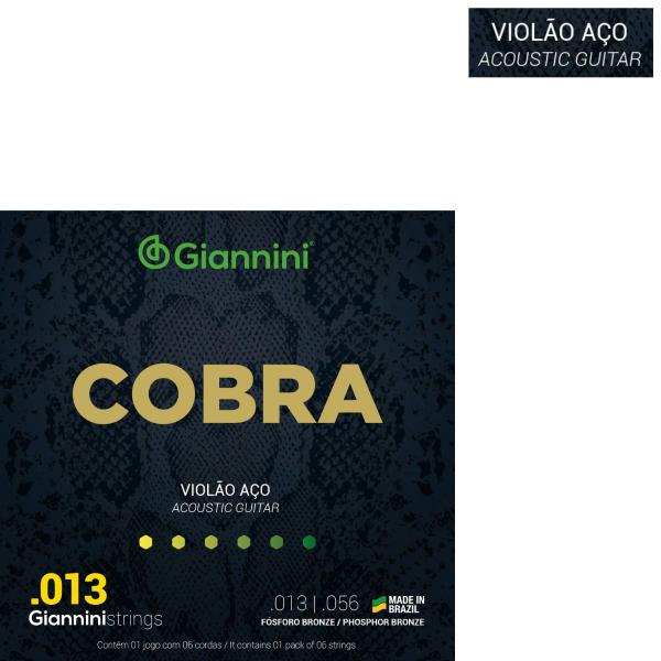 Imagem de Kit 5 Encordoamento Violão Giannini Aço Cobra GEEFLXF Fósforo Bronze 0.013"