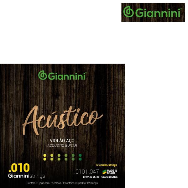 Imagem de Kit 5 Encordoamento Violão Giannini Acústico GESWA12 Bronze 65/35 0.010"