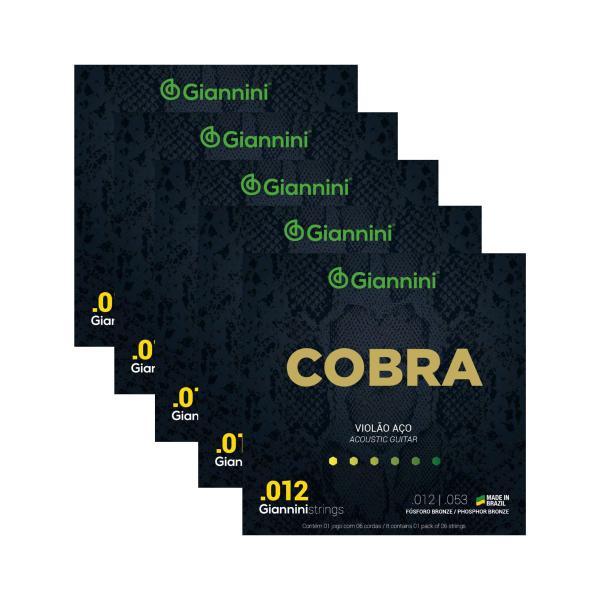 Imagem de Kit 5 Encordoamento Violão Giannini Cobra GEEFLKSF Fósforo Bronze 0.012"