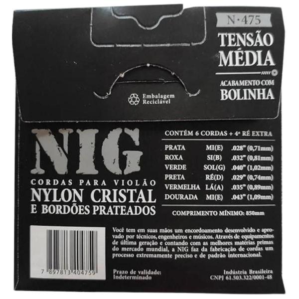 Imagem de Kit 5 Encordoamento Violão Nylon Ten. Méd. Cristal Nig N475