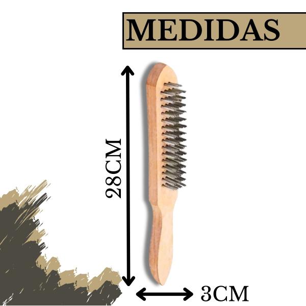 Imagem de Kit 5 Escovas de Aço 4 Fileiras Manual 15x3 Cabo Madeira Grelha Oficina Churrasqueira LimpezaSparta