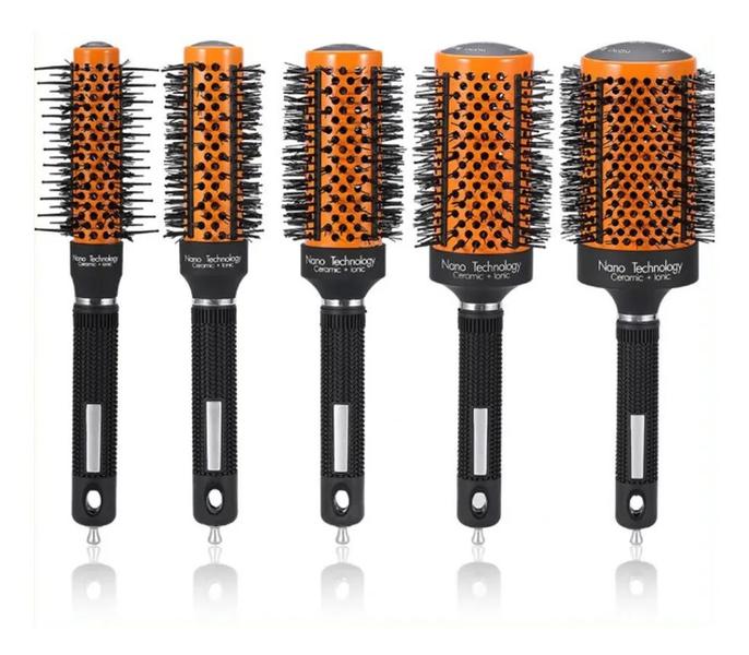 Kit 5 Escovas Laranja Para Cabelo Vazadas Térmica Profissional Com Bolsa Kit 5 Escovas Laranja Para Cabelo Vazadas Térmica Profissional Com Bolsa