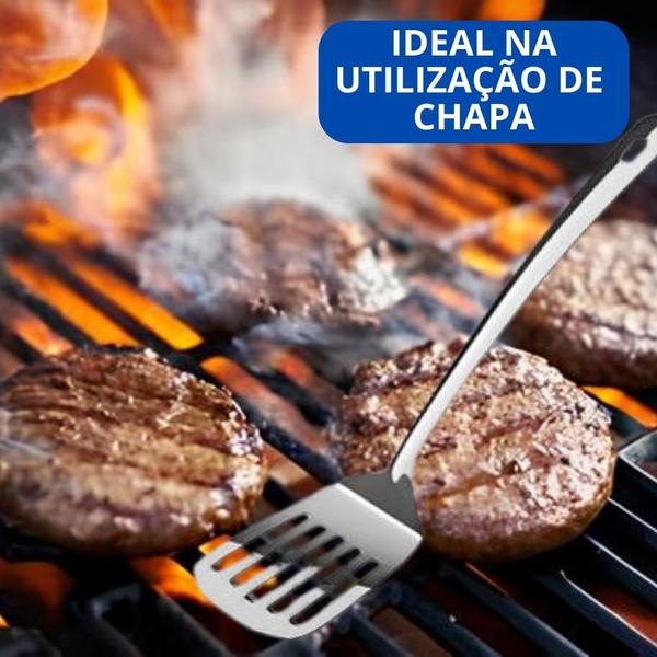 Imagem de Kit 5 Espátula Em Inox Vazada Linha Recife Para Ovos Hamburguer Frituras Para Chapa Restaurante