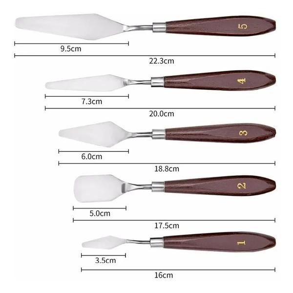 Imagem de Kit 5 Espatulas Aço E Madeira Para Pintura Tela Artesanato