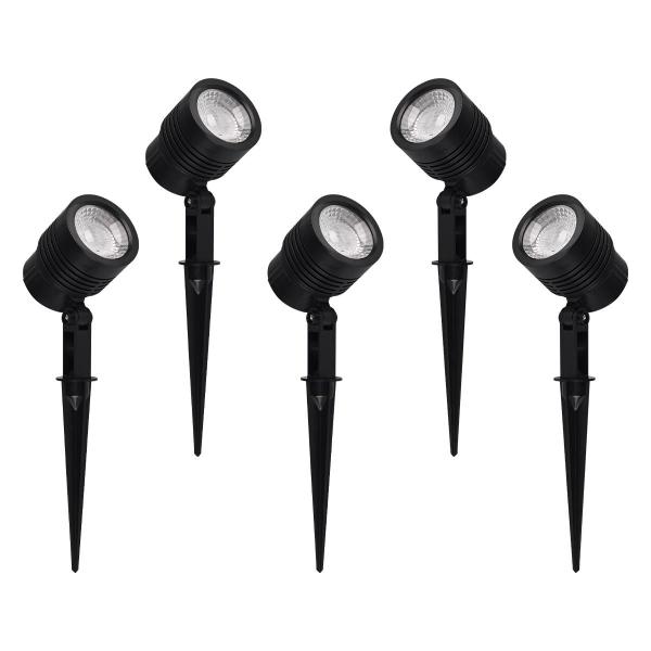 Imagem de Kit 5 Espetos LED Jardim 5w Preto Branca Quente Bivolt  Kian