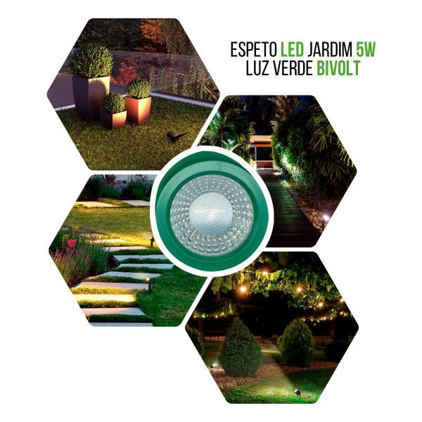 Imagem de Kit 5 Espetos Led Jardim 5w Verde Com Luz Verde Bivolt