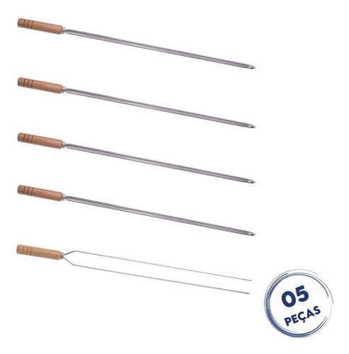 Imagem de Kit 5 Espetos para Churrasco 85cm Aço Inox Kort