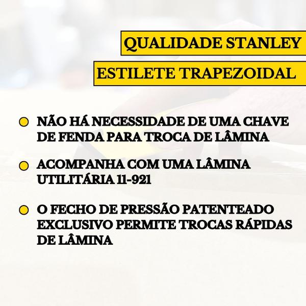 Imagem de Kit 5 Estiletes Trapezoidal Retrátil Stanley Profissional C/ Lâmina Multiuso Insulfilm Envelopamento