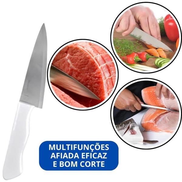 Imagem de Kit 5 Faca Peixeira Em Inox Profissional Cabo Branco N7 Cortes Precisos Cozinha Restaurante