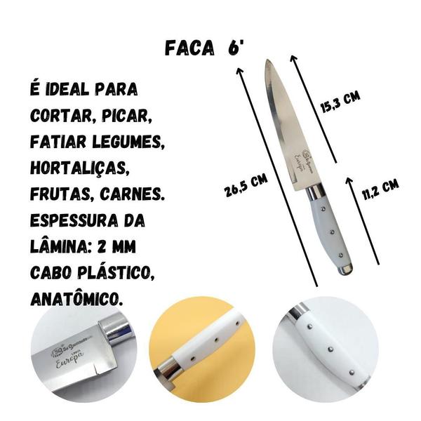 Imagem de Kit 5 Facas Inox Cozinha Carne Churrasco + Amolador Afiador