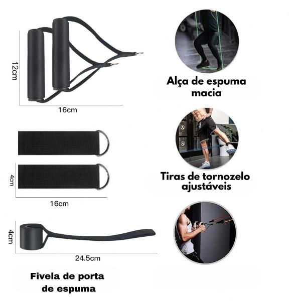 Imagem de Kit 5 Faixa Elástica + Elástico Extensor + Colchonete Treino Ginastica Pilates E Fisioterapia