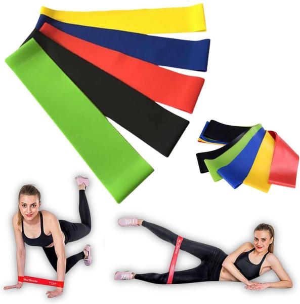 Imagem de kit 5 Faixas Elástica de Resistência para yoga Pilates Treino Academia-Entrega Rapido