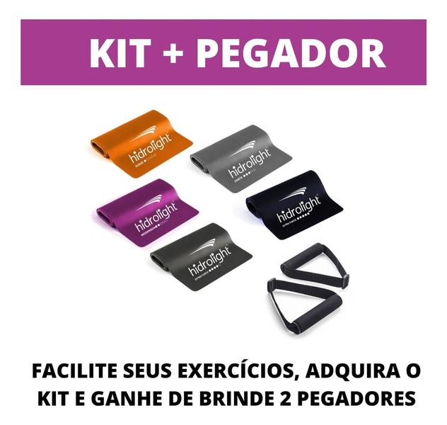 Imagem de Kit 5 Faixas Elástica Pilates Academia Yoga Hidrolight Tpe Unissex