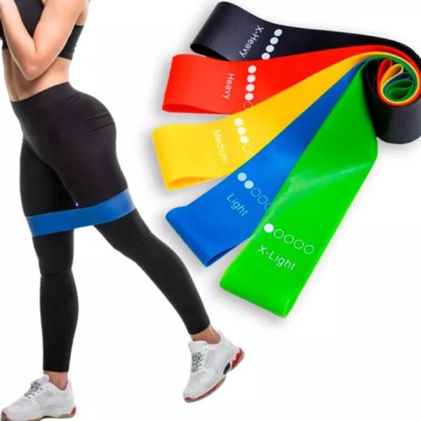 Imagem de Kit 5 Faixas Elásticas Elásticos Alongamento Pilates Yoga Exercícios Condicionamento Físico Relaxamento Academia Thera Band Fitness Mini Bands