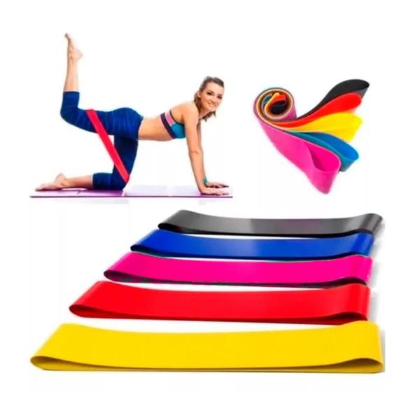 Imagem de Kit 5 Faixas Elásticas Para Exercícios Multifuncional Yoga Fisioterapia e Treino