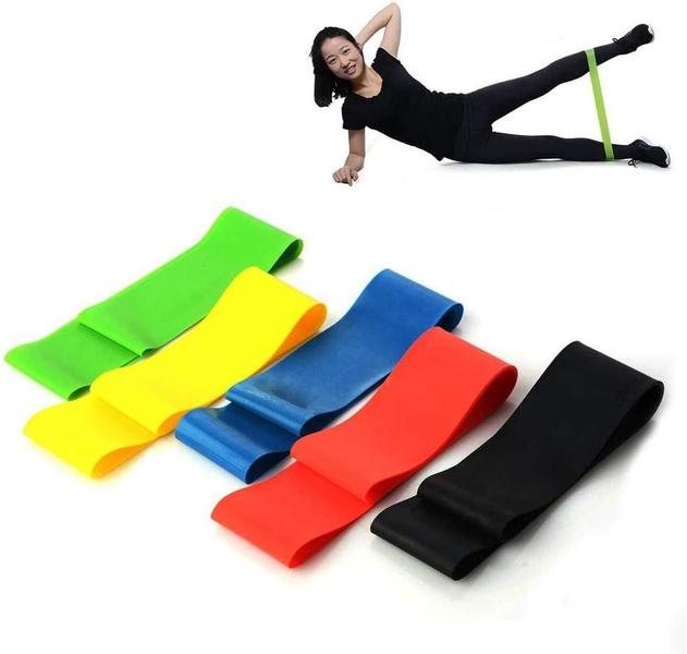 Imagem de Kit 5 Faixas Elásticas Para Exercícios Multifuncional Yoga Fisioterapia e Treino