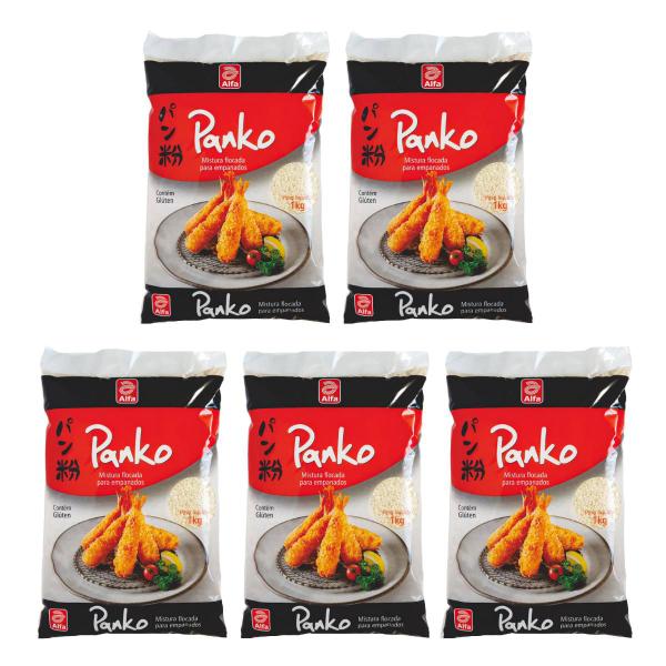 Kit 5 farinha panko alfa mistura flocada p/ empanados 1kg Imagem de Kit 5 farinha panko alfa mistura flocada p/ empanados 1kg